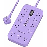Purple Extension Cord with Multiple Outlets- 5 FT Lavender Power Strip, Girls Extension Cord with 11 AC Outlet 6 USB (24W/4.8A), Charging Station for Purple Women Lavender Desk Decor Essentials Gifts
