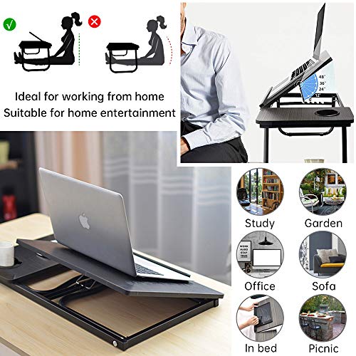 Laptop Desk, Adjustable Durable Wooden Folding Bed Table with Cup Holder, Laptop Stand for Bed/Outdoor/Office/Sofa (21.85\