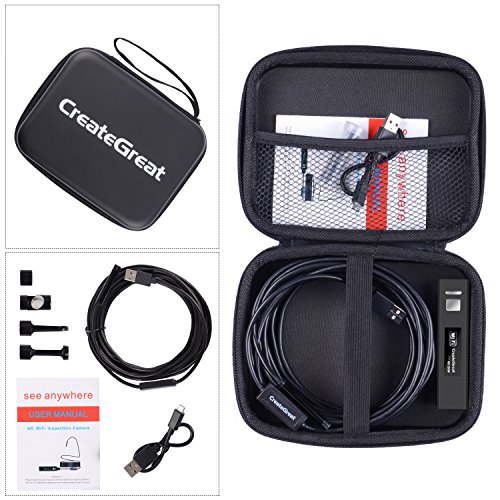 Wireless Endoscope,CreateGreat WiFi Borescope Inspection Camera 2.0 Megapixels 1200P HD Snake Camera with 8pcs Adjustable LED Inspection for Android and IOS Smartphone,Iphone,Samsung,Macbook(15FT)