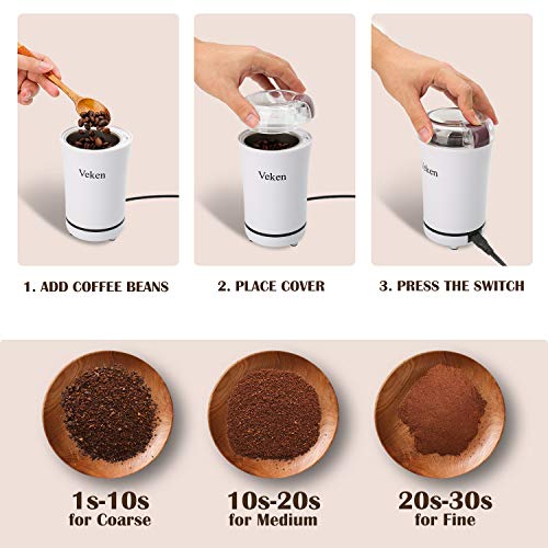 Veken Coffee Grinder Electric Spice & Nut Grinder with Stainless Steel