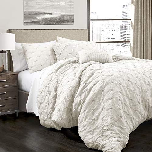 Lush Decor Ravello Shabby Stylish Type Pintuck White 5 Piece Comforter Set with Pillow Shams Full/Queen