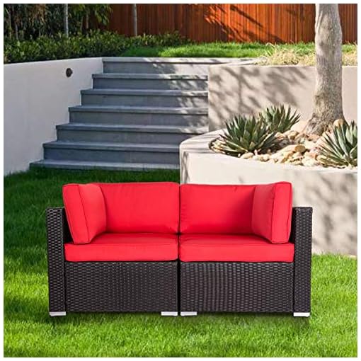 kinbor Patio PE Wicker Couch, 2Seat Outdoor Black Rattan Loveseat Sofa