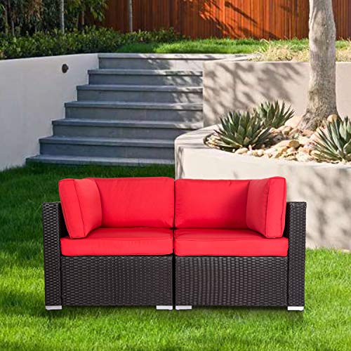 kinbor Patio PE Wicker Couch, 2Seat Outdoor Black Rattan Loveseat Sofa