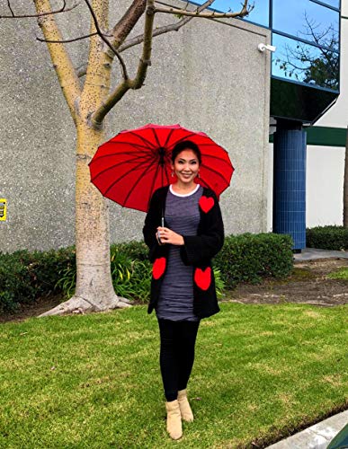 Kung Fu Smith Women Vintage Polka Dots Travel Stick Rain Pagoda Parasol Umbrella, Red