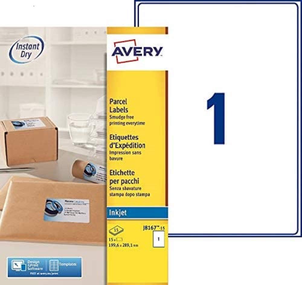 Avery Inkjet Labels 199.6 x 289.1 mm White (J8167-15) Pack of 15