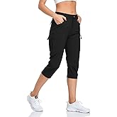 GymBrave Women's Hiking Cargo Pants Quick Dry Outdoor Camping Capris Water Resistant UPF 50 with Zipper Pockets