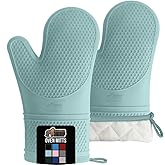 GORILLA GRIP BPA-Free Soft Silicone Oven Mitts, Heat Resistant and Waterproof Cooking Gloves, Thick Cotton Lining, Flexible Gripping for Baking Grilling, Kitchen Potholders Set of 2, 12.5x8.3, Mint