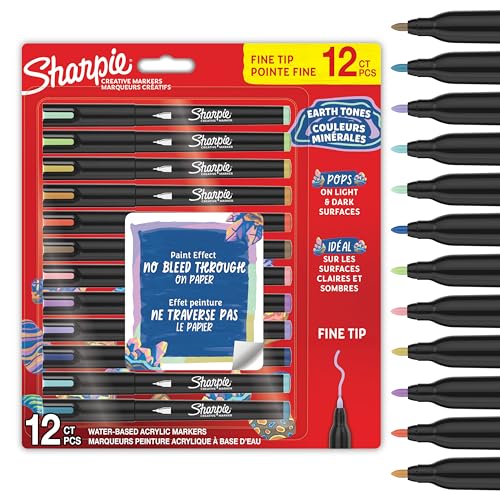 Sharpie Creative Marker Acrylic Paint Pens | Earth Tones | Fine Tip Water-Based Paint Markers | No-Bleed Ink Writes on Most Surfaces | Crafting & Art Supplies | Assorted Colours | 12 Count