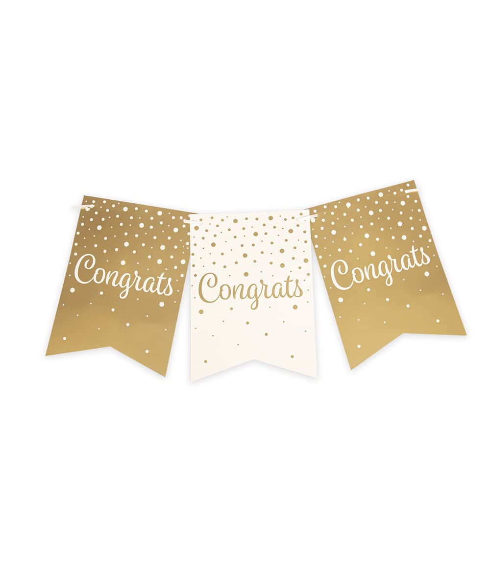 PD-Party 7023013 Party Flag Banner | Congratulations | Celebration - Congrats, Gold/White, 8.5cm Length x 8.5cm Width x 7.5cm Height