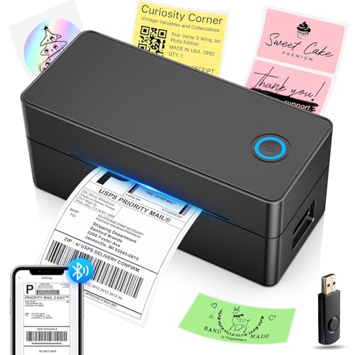 OFICHIDO Impresora Térmica de Etiquetas Bluetooth, 4x6 Impresión de Etiquetas de Envío Nalambrica, Control Inteligente de Temperatura, con Memoria USB, Compatible con Casi Todas Las Plataformas