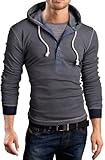 Grin&Bear Men's Long Sleeve Hoodie 2 in 1 contrast henley, BH131, BH130