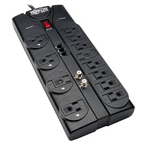 Tripp Lite 12 Outlet Surge Protector Power Strip Tel/Modem/Coax 8ft Cord Right Angle Plug (TLP1208TELTV)