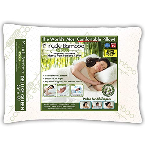 Ontel MBPF-MC6/2 Miracle Shredded Memory Foam Pillow with Viscose from Bamboo Cover, Queen, White