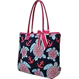 Sea Turtle Anchor Print Quilted Large Stripe Ribbon Tote Bag