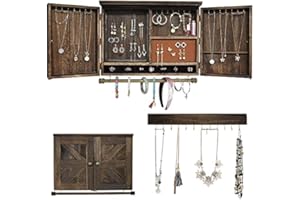 GLANT Wooden Barn Door Jewelry Organizer, Rustic Wall Mount Jewelry Storage for Necklaces, Earrings, Bracelets, Ring Holder
