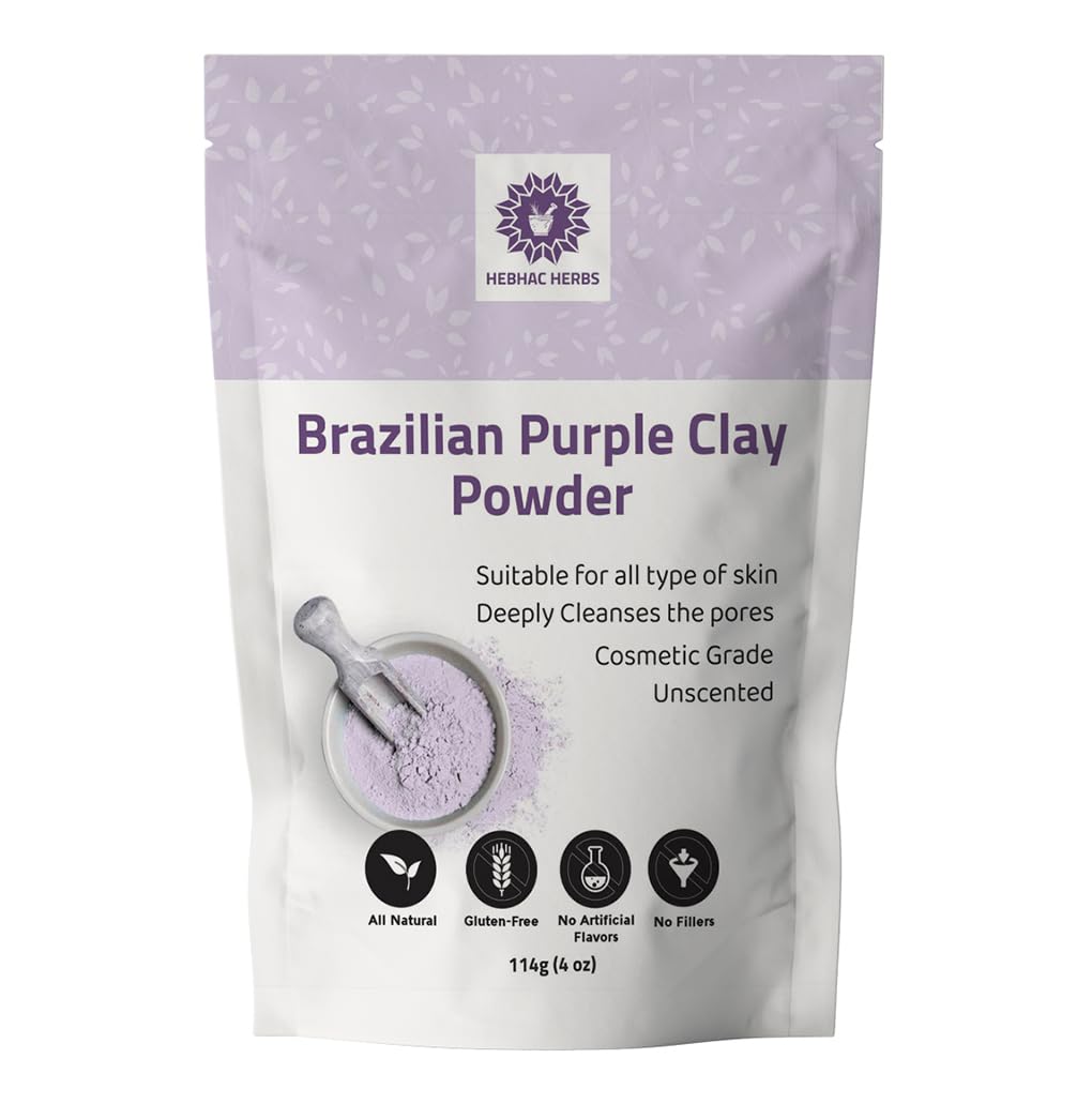 Brazilian Purple Clay Powder 114g / 4oz – Cosmetic Grade Clay for DIY Face Masks, Body Scrubs, Creams, Soaps, and Body Wash |Suitable for All Skin Types By Hebhac Herbals