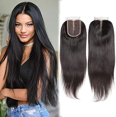 Lanyi 10 Inch Middle Part Straight Lace Closure Black Unprocessed