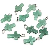 LE SKY 20 Pcs natural stone pendants cross gemstone agate crystal healing charms for jewelry making DIY necklace