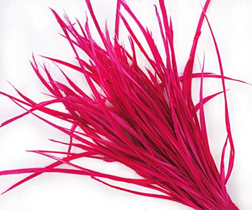 12pcs Pink Dyed Stripped Rooster Long Feathers Thin Hair Extensions Earrings Jewelry Boho Costume 16-20cm