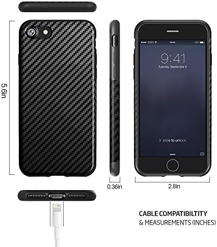 iPHONE 7 PLUS Super-Slim Anti-Slip Grip Carbon Fiber Hybrid Rubberized Full Body Protector Cover Premium Flexible Soft TPU Case (Black)