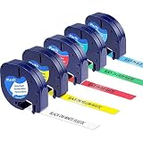 5X Replacement Dymo Plastic Letratag Label Tape (Black on White/Yellow/Red/Blue/Green), 12 mm x 4m, for LT100H, LT100T, QX50, XR, XM, 2000