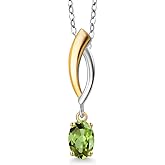 Gem Stone King 925 Silver and 10K Yellow Gold Green Peridot Pendant Necklace for Women | 0.50 Cttw | Gemstone August Birthstone | Oval 6X4MM | With 18 Inch Silver Chain