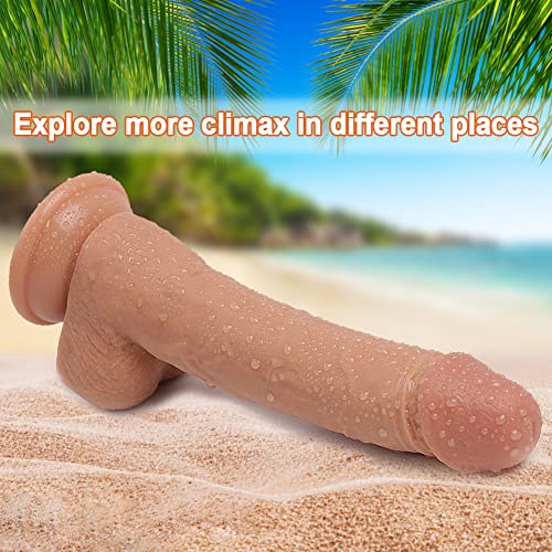 SHEQU Realistic Dildo with Suction Cup for Vagina & Anal Play, 8.8 Inch Ultra-soft Flexible Silicone Penis Dong with Lifelike Glans and Balls for Hands-free Play, Sex Toy for Women Masturbation(Shawn)