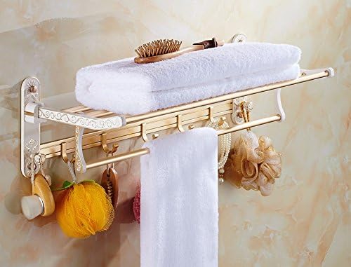 USDFJN towel rails The Minimalist Style Toilet Bathroom Stand Gantry European Style Space Aluminum 60Cm Foldable With Hook Carved Flower