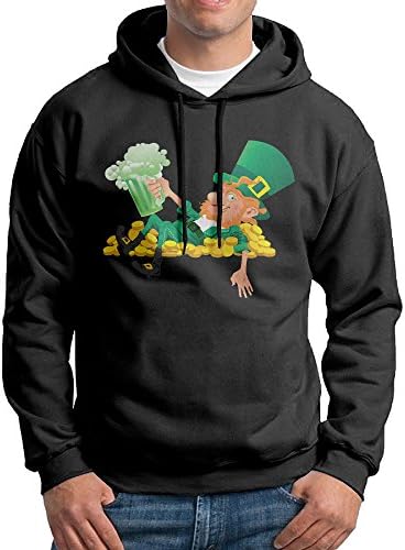FALKING Men's Funny Cotton Lucky Charms Cereal Hooded Sweatshirt Black