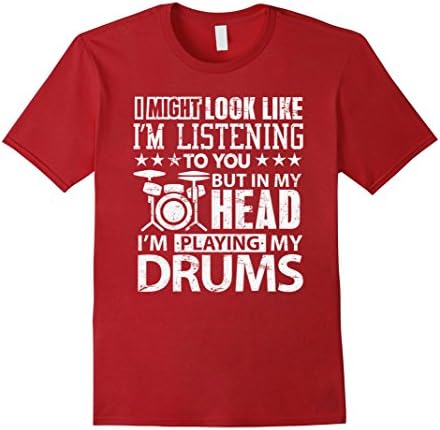 Mens In My Head I'm Playing My Drums T Shirt gift for Drummers Small Cranberry