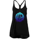 Kraken Octopus Ocean Retro Sunset Circle Juniors Twist Tank Top Black Large