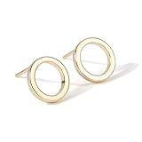 18K Gold Circle Stud Earrings 10MM Small Round Hoop