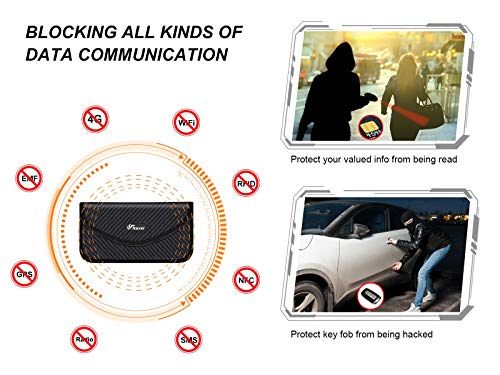 NAXER RFID Wallet Faraday Bag Cage EMF Protection Cell Phone Pouch Car Key Fob Protector Credit Card Holder Carbon Fiber Wallet Case for Phones Passport Security with 2 RFID Blocking Sleeves