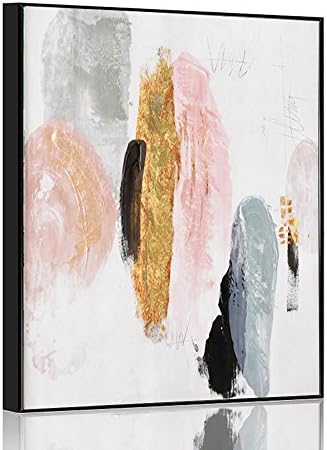 Crescent Art Framed Shining Gold Trendy Abstract Canvas Print With Gold Foil Wall Art for Home Accent Living Room Wall Decor (32 x 32 inch, F)