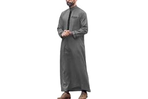 Caftans for Men Long Sleeve Hooded Kaftan Thobe Big and Tall Kaftan Muslim Jalabiya Men Thawb with Pocket