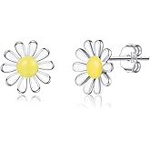 SLUYNZ 925 Sterling Silver Daisy Flower Stud Earrings for Women Teens White Flower Stud Earrings Summer Spring Earrings
