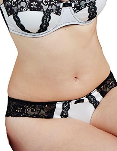 Guy de France 58047-C Women's Claudine Ivory Black Satin and Lace Panty Thong