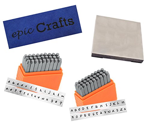 Metal Letter Stamp Set Basic Bridgette Uppercase and Lowercase Bundled with ImpressArt Metal Stamping Block and Epic Crafts Microfiber Cloth