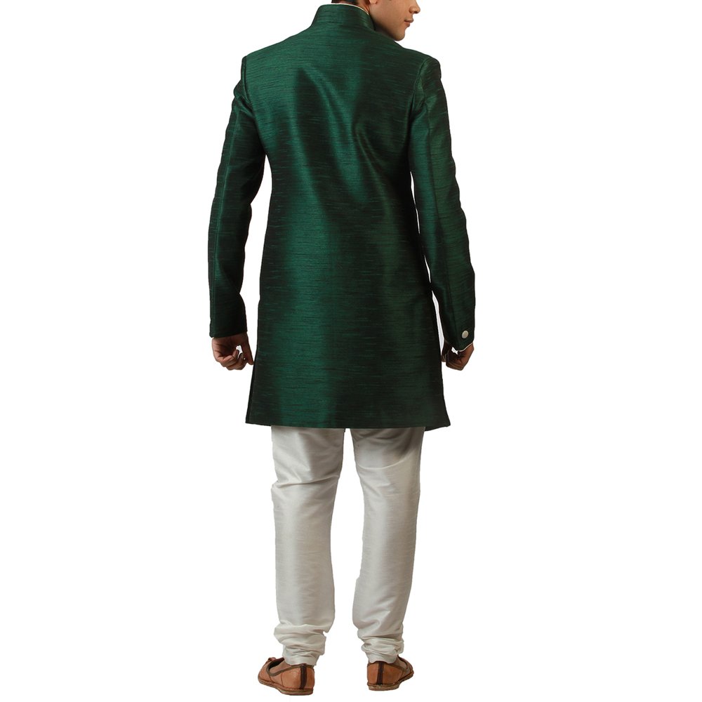 amora men's blended silk indo-western sherwani with churidar