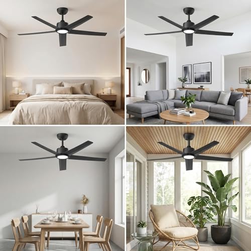 ocioc - Ventiladores de techo de 52 pulgadas con luces, paquete de 2 ventiladores de techo negro con luz y control remoto, 3CCT, motor de CC silencioso, ventilador de techo moderno de 5 aspas para