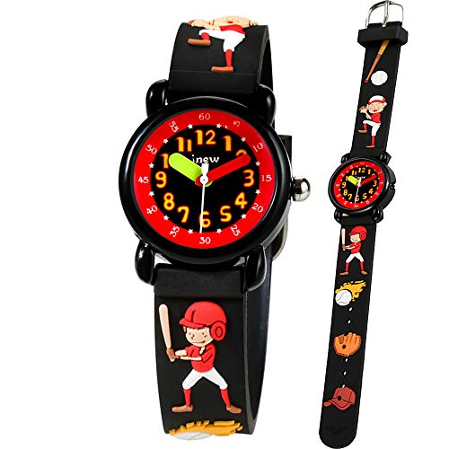 Kid Watch 3D Cute Cartoon Silicone Wristwatches Quartz Watch 30M Waterproof Time Teacher Gift for Little Girls Boy Children (Baseball boy, Black2)
