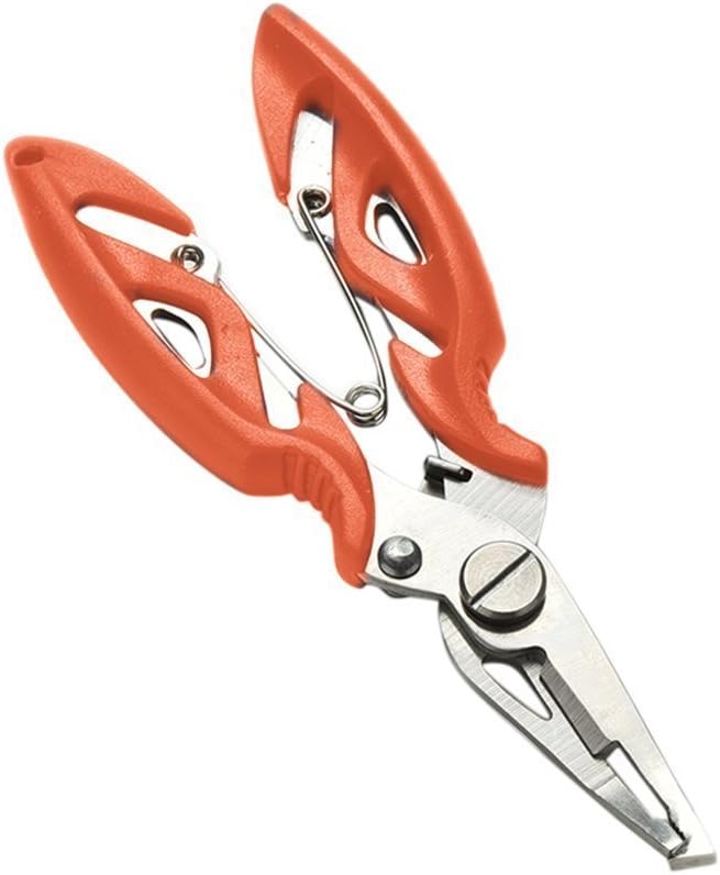 TYKusm Fishing Pliers Curler Stainless Steel Scissors Line Cutter Chrome (Red)