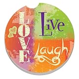 CounterArt Absorbent Stoneware Car Coaster, Live Laugh Love Bright