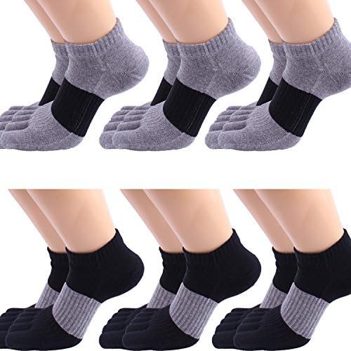 Wtempo Men and Women Flat Knitting Machine Five Toe Socks Black Grey 6 Pack Cotton Sock