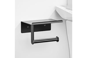 ASTOFLI Upgrade Toilet Paper Holder with Shelf, Rustproof Matte Black Toilet Paper Holder Wall Mount, Toilet Paper Roll Holder, Toilet Tissue Holder for Bathroom, Self Adhesive Toilet Paper Holder