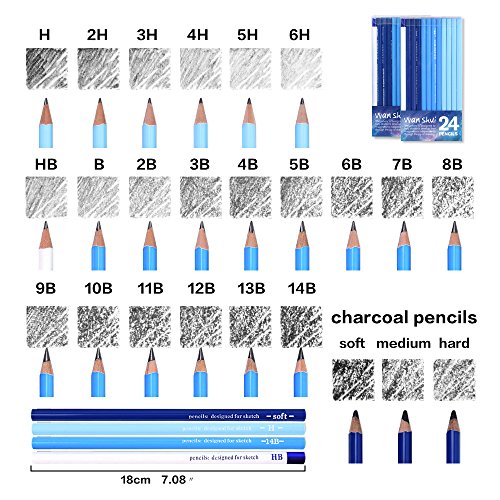 24 Sketch Pencils - Professional Art Sketching Pencils Travel Set Artists Drawing Kit Graphite & Charcoal Pencils For Adults & Kids Sketching Drawing Shading - Thumbnail 4
