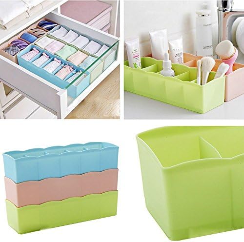 ZESI 5-Grid Undergarments/Tie/Handkerchief Storage Box Drawer Organizer (25 cm x 9 cm x 6 cm, Set of 3, Multicolor)