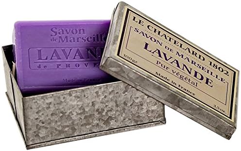 Le Chatelard 1802, French Provence Extra Gentle Lavender Bar Soap in Metal Rectangular Box (Savon Extra Doux, Lavande de Provence), 3.5 oz