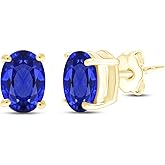 Birthstone Solitaire Stud Earrings for Women, 8x6mm Oval Cut Simulated Gemstone Studs in 14K Yellow Gold Plated 925 Sterling Silver Push Back Earrings, Jewelry Gift for Her