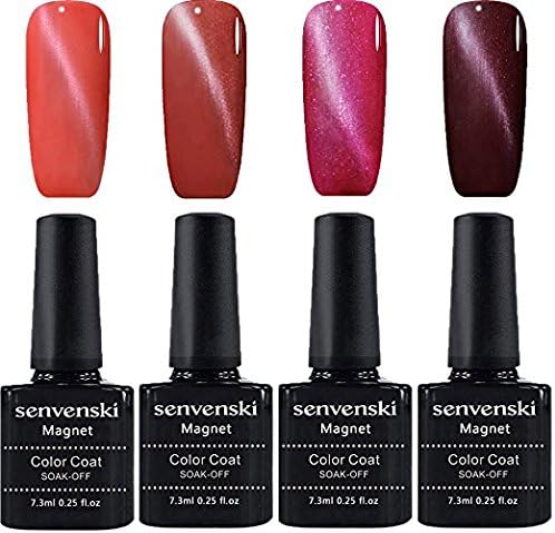 Senvenski Magnetic Gel Nail Polish 3D Cat Eye Soak Off UV LED Nail Art Varnish + Free Magnet Stick (4pcs/pack) (MY002)